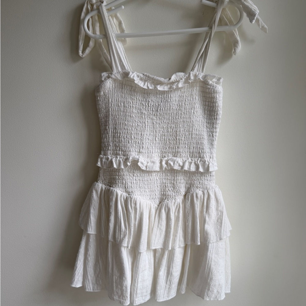 Katie J NYC White Smocked Ruffle Dress